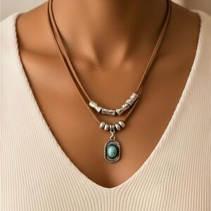 Silver and Turquoise Pendant Necklace